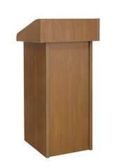 Classic lectern reading desk standing podium isolated on white background. Speaking equipment...