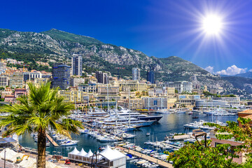 Fototapeta na wymiar Port with yachts in La Condamine, Monte-Carlo, Monaco, Cote d'Azur, French Riviera