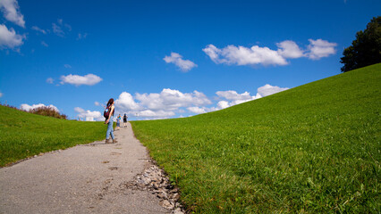 Girl walking in nature. Alpenwildpark Pfänder, Bregenz, Austria