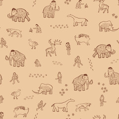 Fototapeta na wymiar Mammoth ancient animals vector seamless pattern.