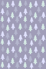 Estampado de abetos de navidad. Abetos de diferentes colores neutros sobre fondo de color neutro plano lila