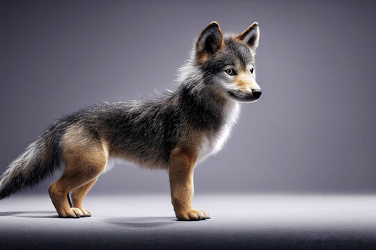 Picture of cute wolf puppy in studio setting