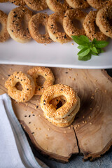Turkish Bagel with sesame seeds or salty ring cookies. Turkish name; Kandil simidi or tuzlu halka kurabiye