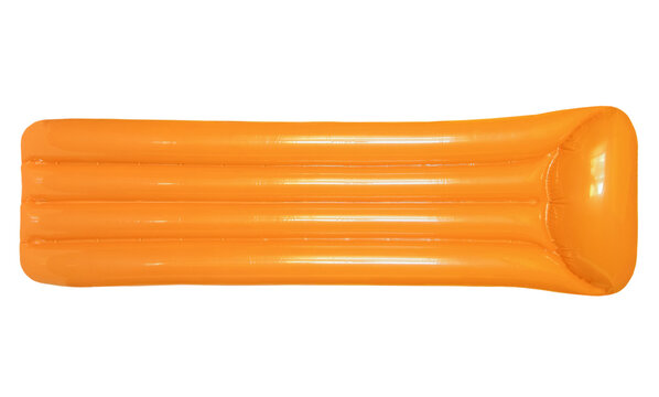 Orange inflatable floating pool raft mattress isolated on transparent background.