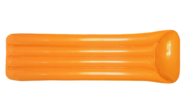 Orange inflatable floating pool raft mattress isolated on transparent background.