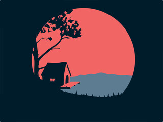 Winter Landscape with Aurora Lights. Blue Sky Wallpaper with copy-space.