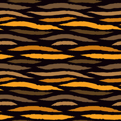 Tiger skin seamless pattern. Animal fur print. Repeating stripes motif. Wildlife, natural camouflage texture
