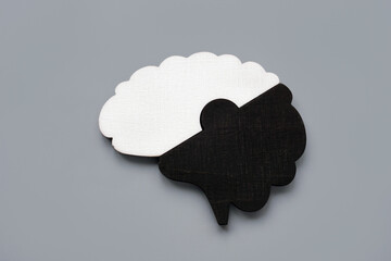Brain from two parts black and white. Binary thinking concept.