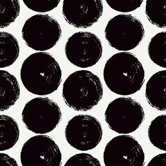 Polka dot seamless pattern. Classic geometric print. Repeated large circle motif. Modern minimal freehand brush texture