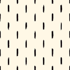 Grunge style seamless pattern. Repeated dash line motif. Modern minimal geometric surface print. Freehand brush texture - obrazy, fototapety, plakaty