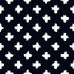 Grunge style seamless pattern. Repeated crosses motif. Modern minimal geometric surface print. Freehand brush texture
