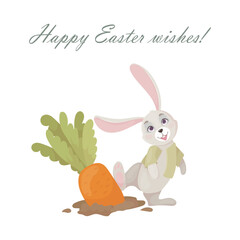 Cute cards for Easter. Hand-drawn design of Spring greeting card. Happy holiday. Spring. Rabbits. Vector illustration.