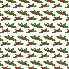 Christmas holly berries seamless pattern background