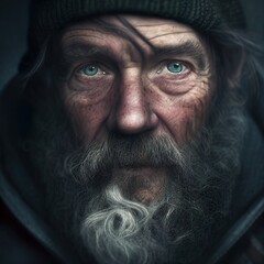 Stunning photorealistic portrait of the mature bearded man. Ai generated illustration