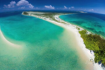 Fototapeta na wymiar Paradise island and turquoise sea, aerial view. AI generated photorealistic illustration