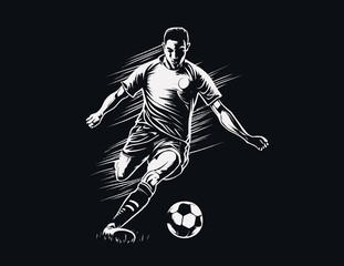 Soccer Player Kicking Ball Vector Illustration. Football Player Sketch Style Design.