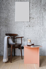 detail of loft interior in room with wooden chair and table