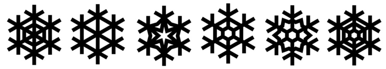 Set of six symple stylish black vector snowflakes