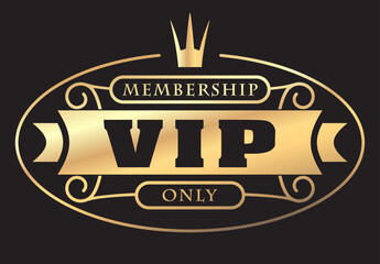 Gold rich decorated VIP design with crown on a dark background.