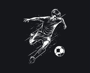 Soccer Player Kicking Ball Vector Illustration. Football Player Sketch Style Design.