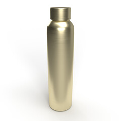 Isolated Gold Metallic Bottle on White Background, 3D Illustration.