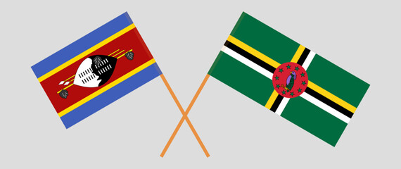 Crossed flags of Eswatini and Dominica. Official colors. Correct proportion