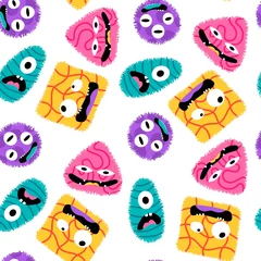 Fotobehang Cartoon doodle monsters seamless aliens and animals pattern for wrapping paper and fabrics and kids clothes © Tetiana