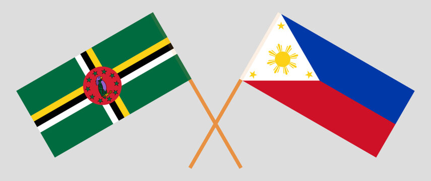 Crossed Flags Of Dominica And The Philippines. Official Colors. Correct Proportion