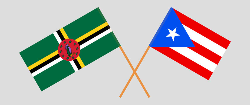 Crossed flags of Dominica and Puerto Rico. Official colors. Correct proportion