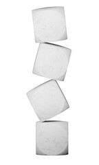 Marble tiles stacked in white background. Letter cubes with no sign, mock-up for abbreviations and signs, 3d rendering