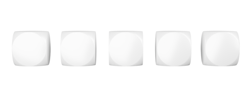 White plastic tiles in white background, 3d rendering. Letter cubes with no sign, mock-up for abbreviations and signs