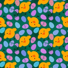 Easter eggs seamless cartoon chicken pattern for wrapping paper and fabrics and linens and kindergarten accessories