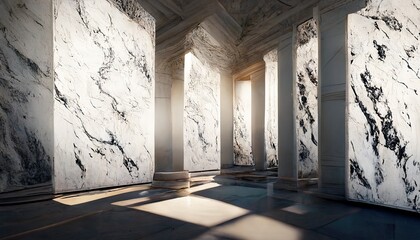 Cold marble background, texture. Large stone stones, marble walls, hall with columns. Abstract cold marble hall.