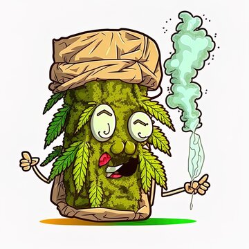 bag nug smoking blunt from weed flower cannabis bud character cartoon
