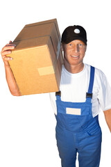 Parcel carrier series: sympathetic parcel carrier delivers a parcel.