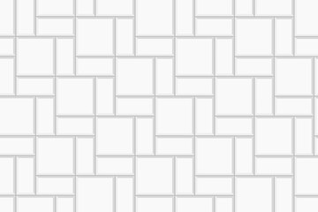 White brickweave tile layout. Pavement mosaic texture. Stone or ceramic brick wall background. Kitchen backsplash texture. Bathroom, shower or toilet floor decoration. Vector flat illustration