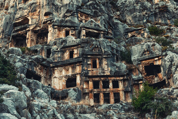 Fototapeta premium Old tomb monuments Myra Ancient City in Demre to Antalya, archaeology of Turkey
