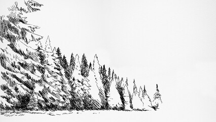 Pine forest hand illustration background sketch in black and white © forsaken