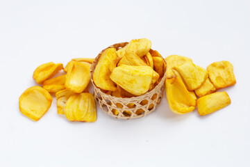 Jackfruit chips on white background