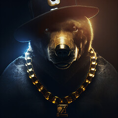 bear dressed up as a rapper with a microphone, rap - obrazy, fototapety, plakaty
