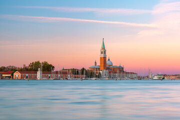San Giorgio Maggiore island at sunrise in Venice lagoon, Italy