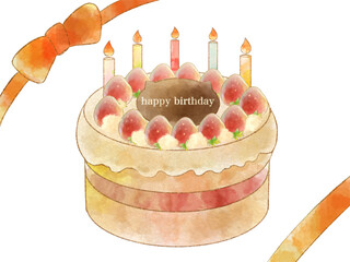 誕生日ケーキイラスト(装飾のリボン付き)
