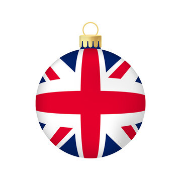 Christmas tree toy or ball  with UK flag Volumetric and realistic color illustration