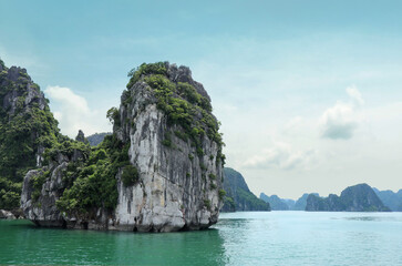 Beautiful azure water of lagoon in the Halong Bay. Ha Long Bay, Vietnam.