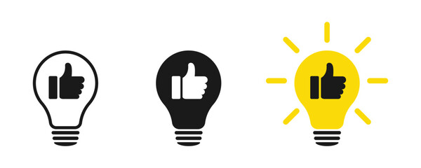 Thumb up, social media web design. Idea lamp icon. Flat style - stock vector	
