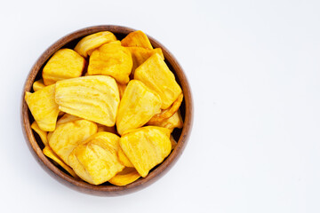 Jackfruit chips on white background