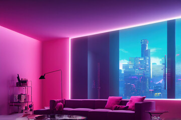 Futuristic modern cyberpunk living room design