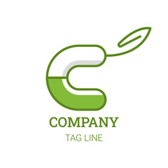 Capsule Medicine Logo Design With C Letter Shape And Leaf Vector