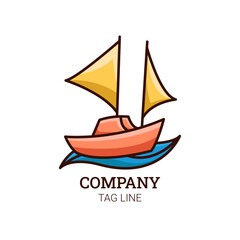 Sailboat Vector Logo Design With Water Waves