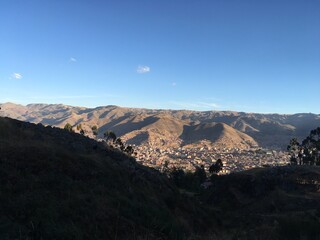 sunset between the mountains of quenco in peru latin americ
